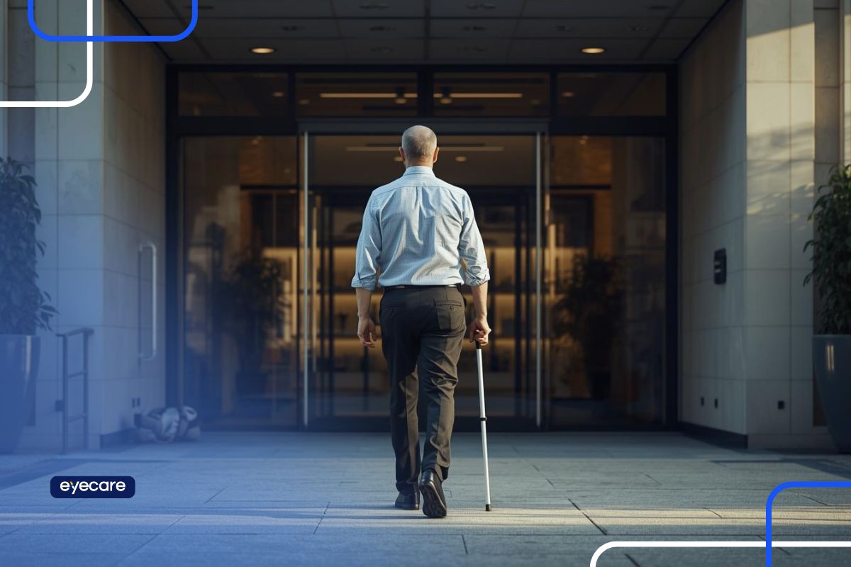 homem PcD visual indo para o trabalho